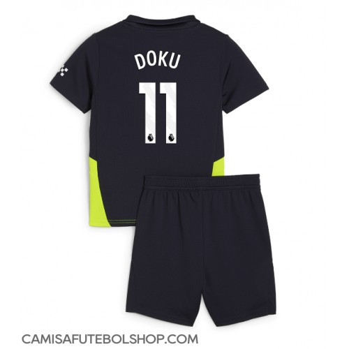 Camisa de time de futebol Manchester City Jeremy Doku #11 Replicas 2º Equipamento Infantil 2024-25 Manga Curta (+ Calças curtas)